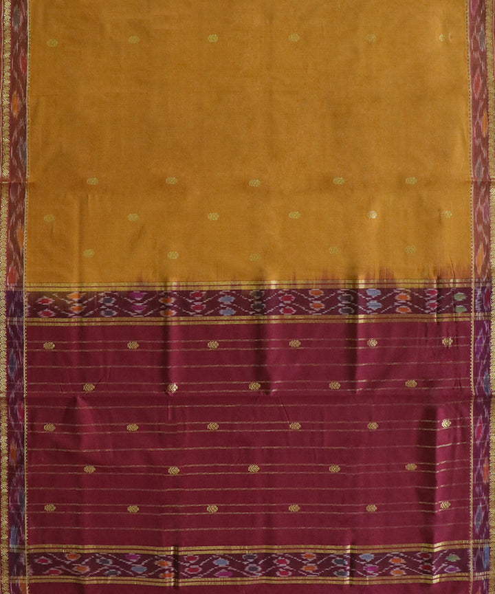 Mustard maroon handwoven cotton bandar saree