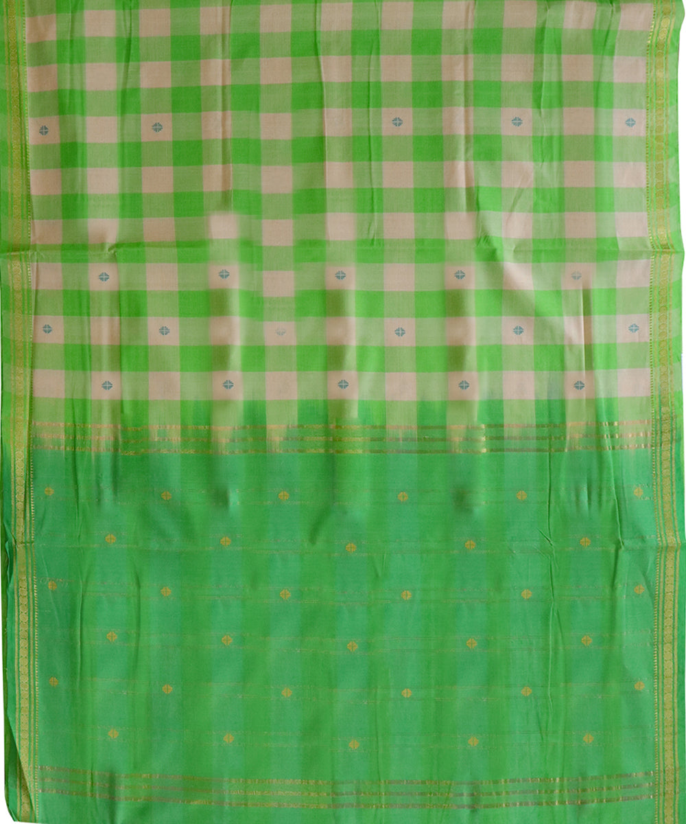 Light green checked handwoven cotton bandar saree
