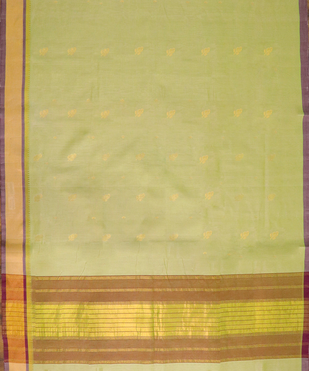 Light green purple handwoven cotton venkatagiri saree