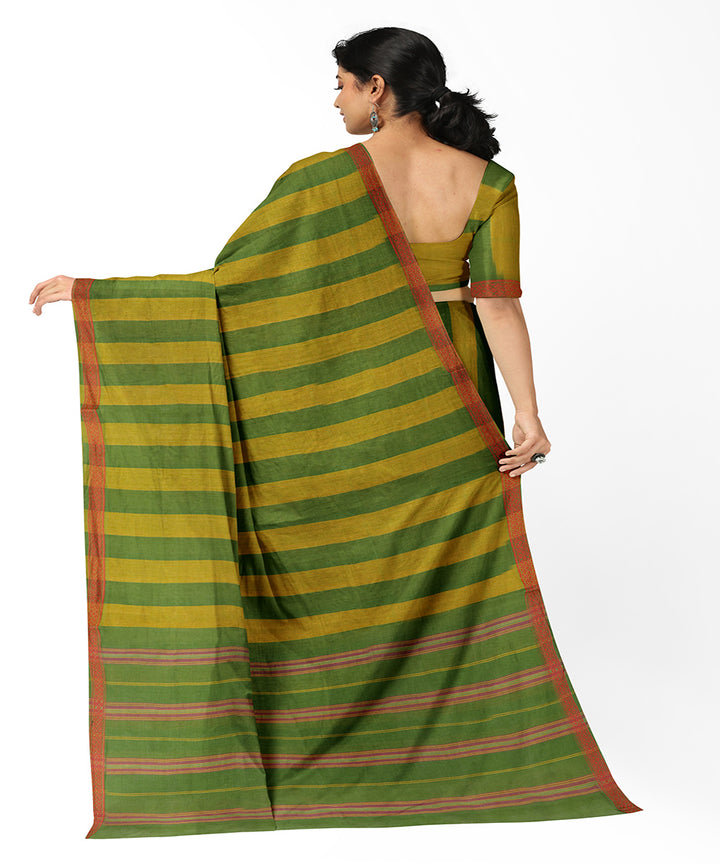 Olive green strips cotton handwoven rajahmundry saree