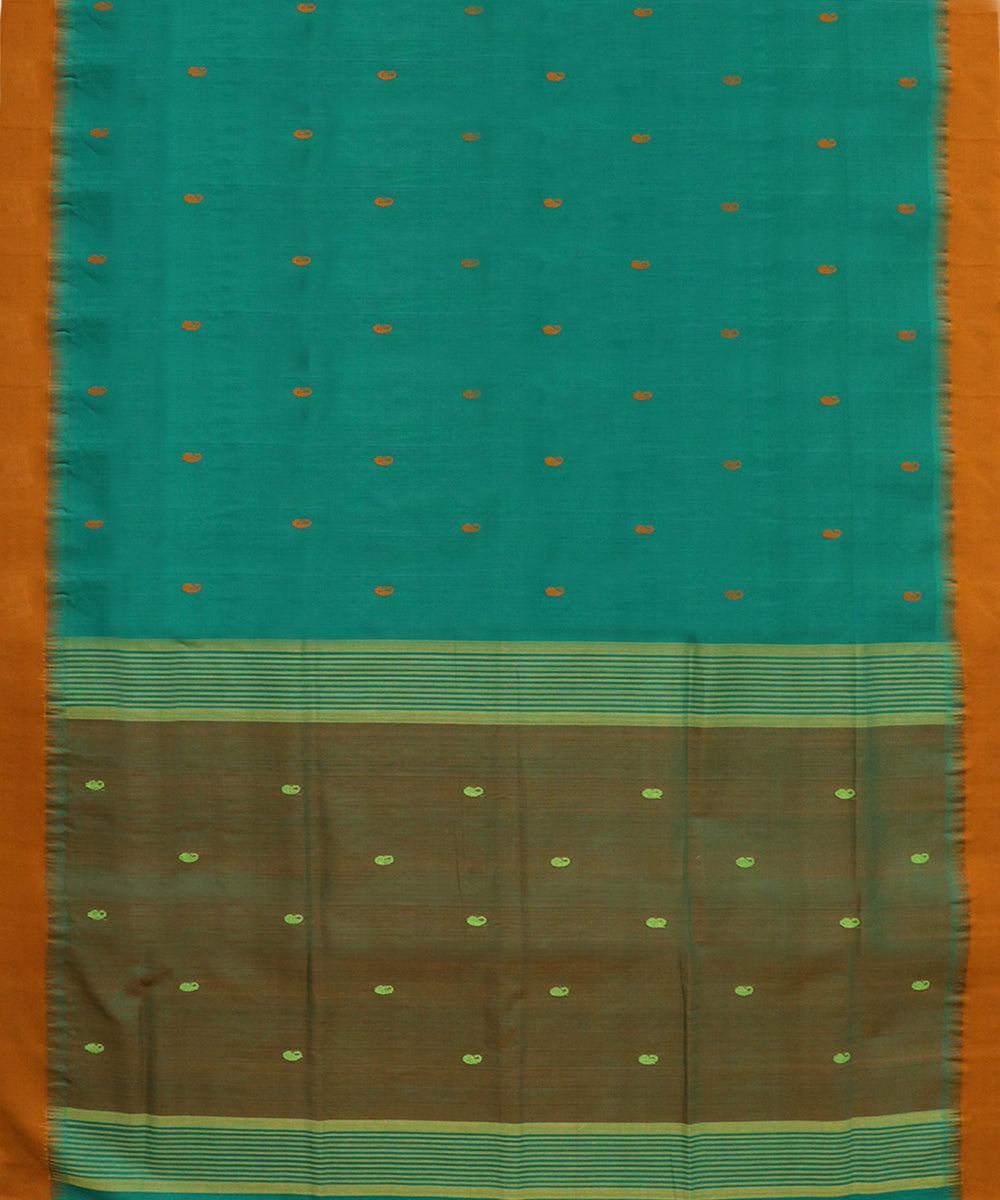 Dark green brown handwoven cotton rajahmundry saree