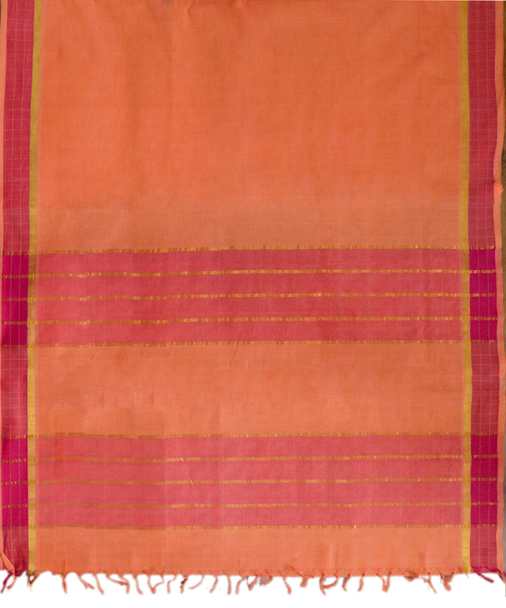 Peach red handwoven cotton venkatagiri saree