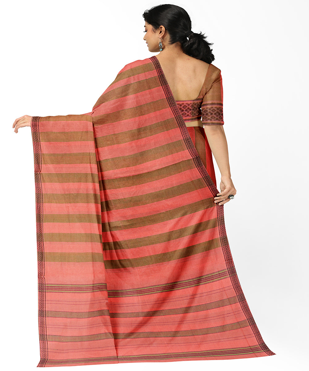 Light orange strips cotton handwoven rajahmundry saree