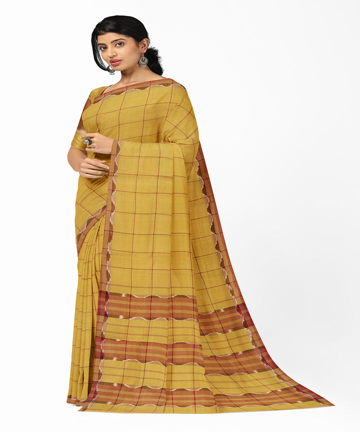 Yellow checks handwoven rajahmundry cotton saree