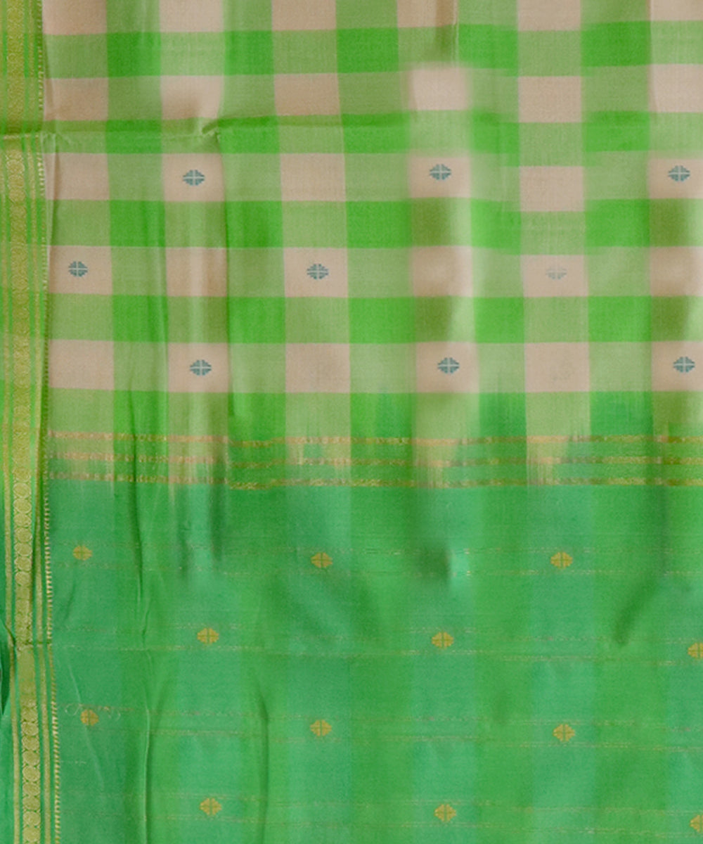 Light green checked handwoven cotton bandar saree