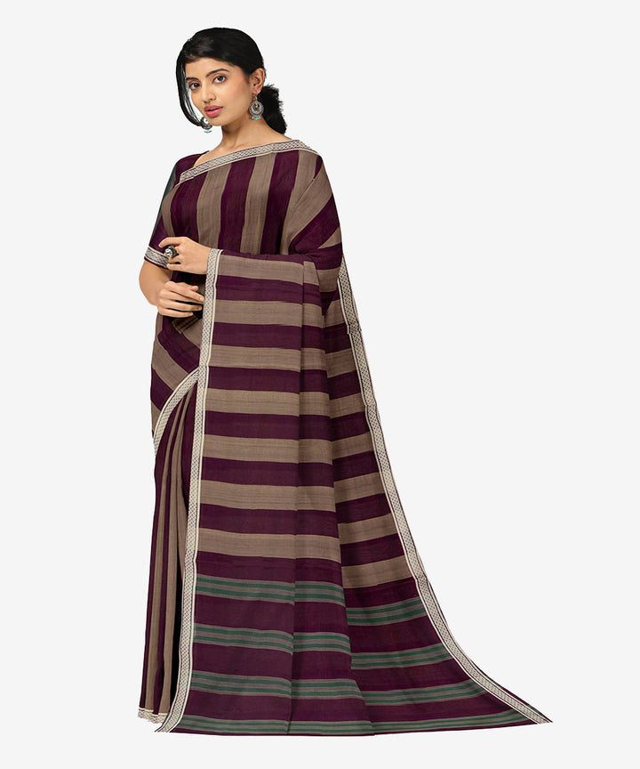 Brown maroon strips cotton handwoven rajahmundry saree