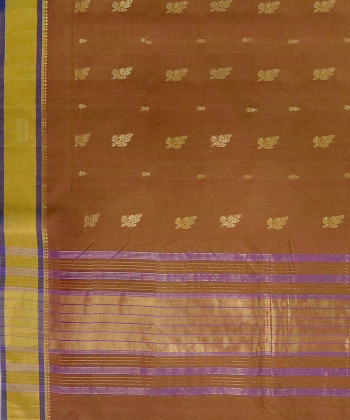 Brown yellow handwoven cotton venkatagiri saree