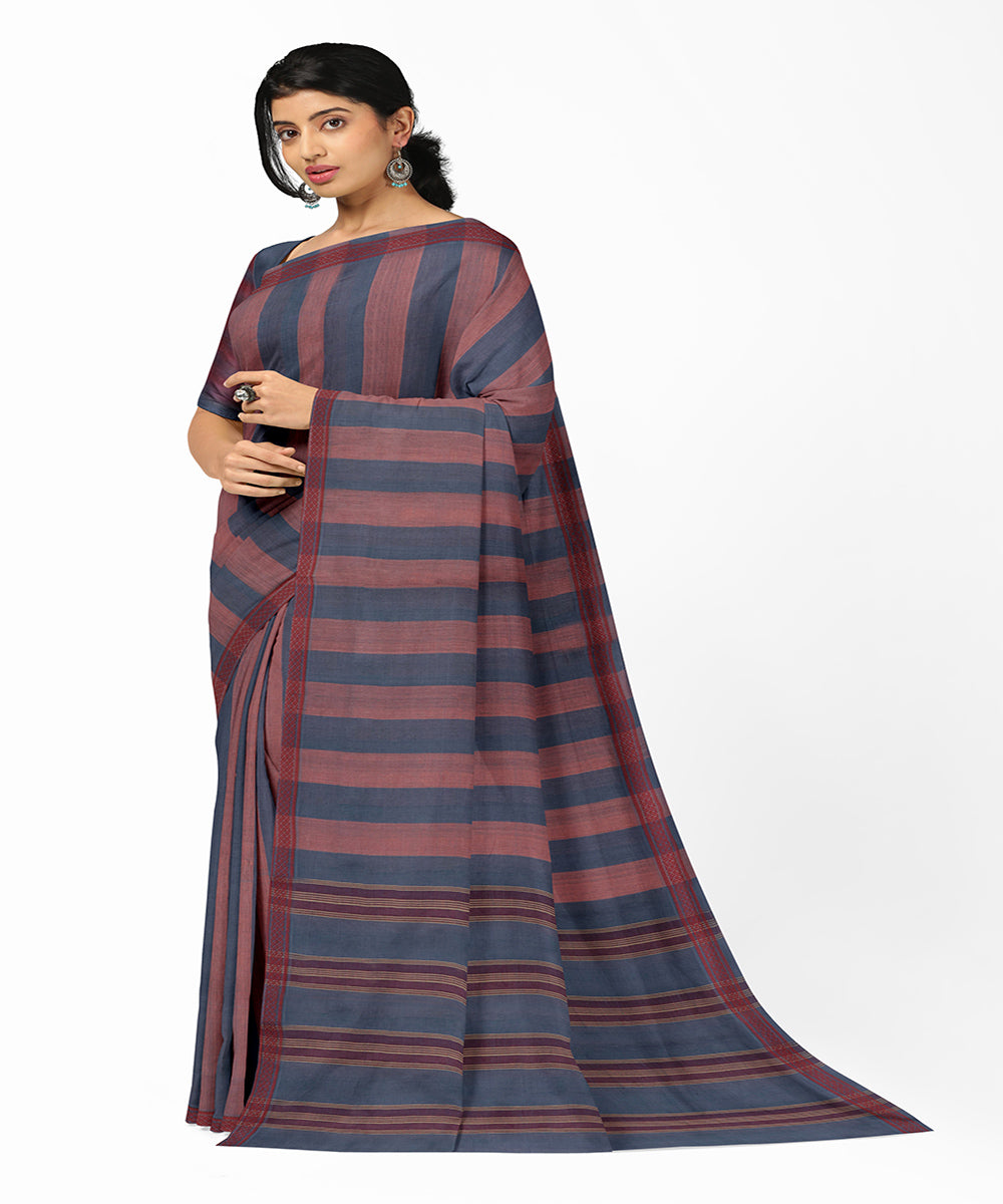 Grey strips cotton handwoven rajahmundry saree
