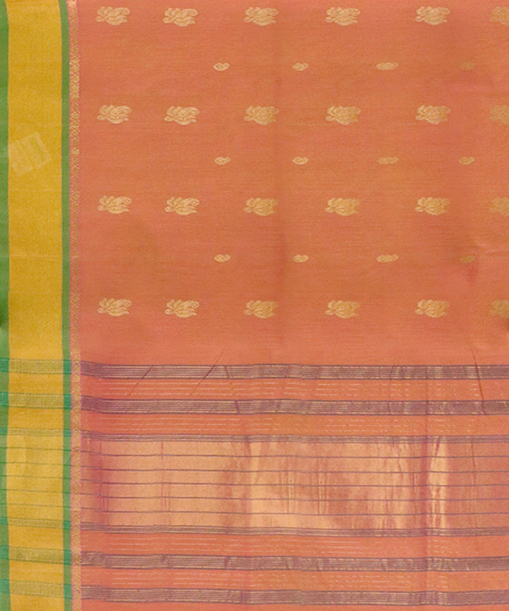 Peach yellow handwoven cotton venkatagiri saree