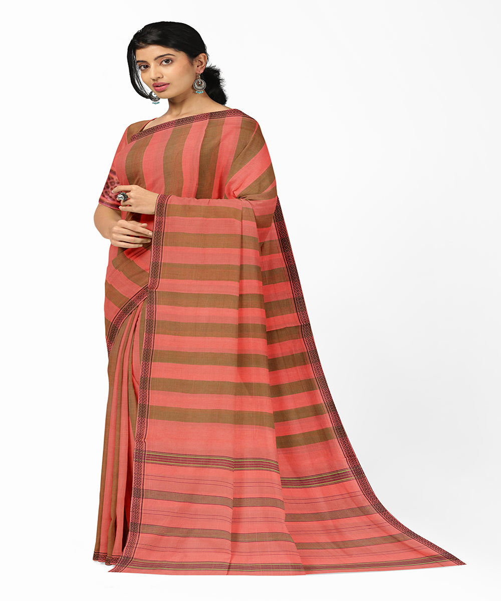 Light orange strips cotton handwoven rajahmundry saree