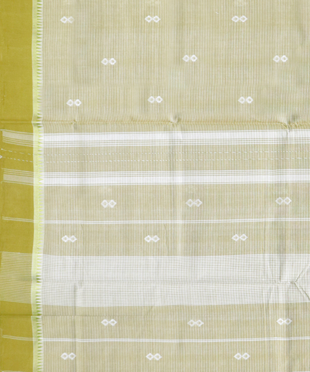 Offwhite olive green handwoven cotton rajahmundry saree