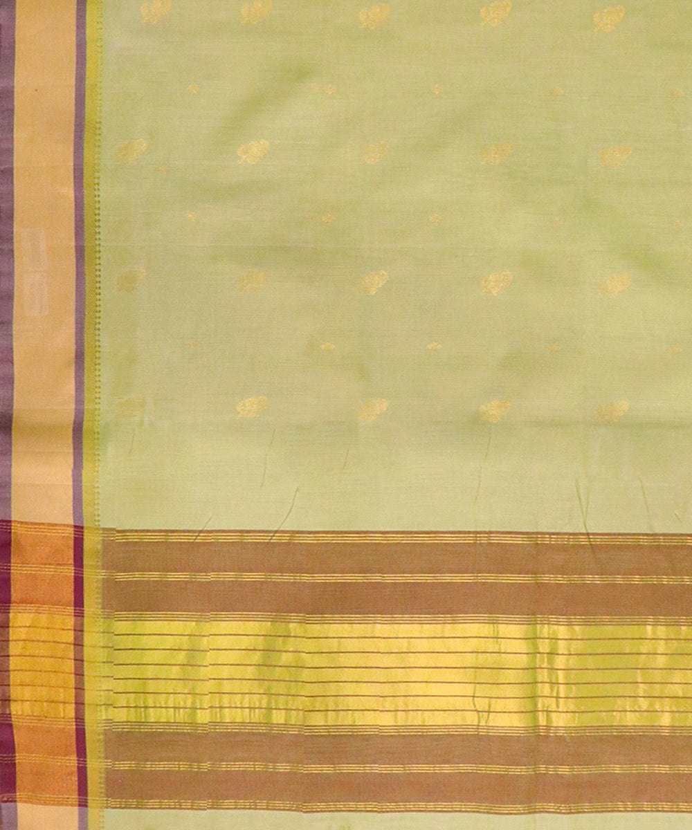 Light green purple handwoven cotton venkatagiri saree