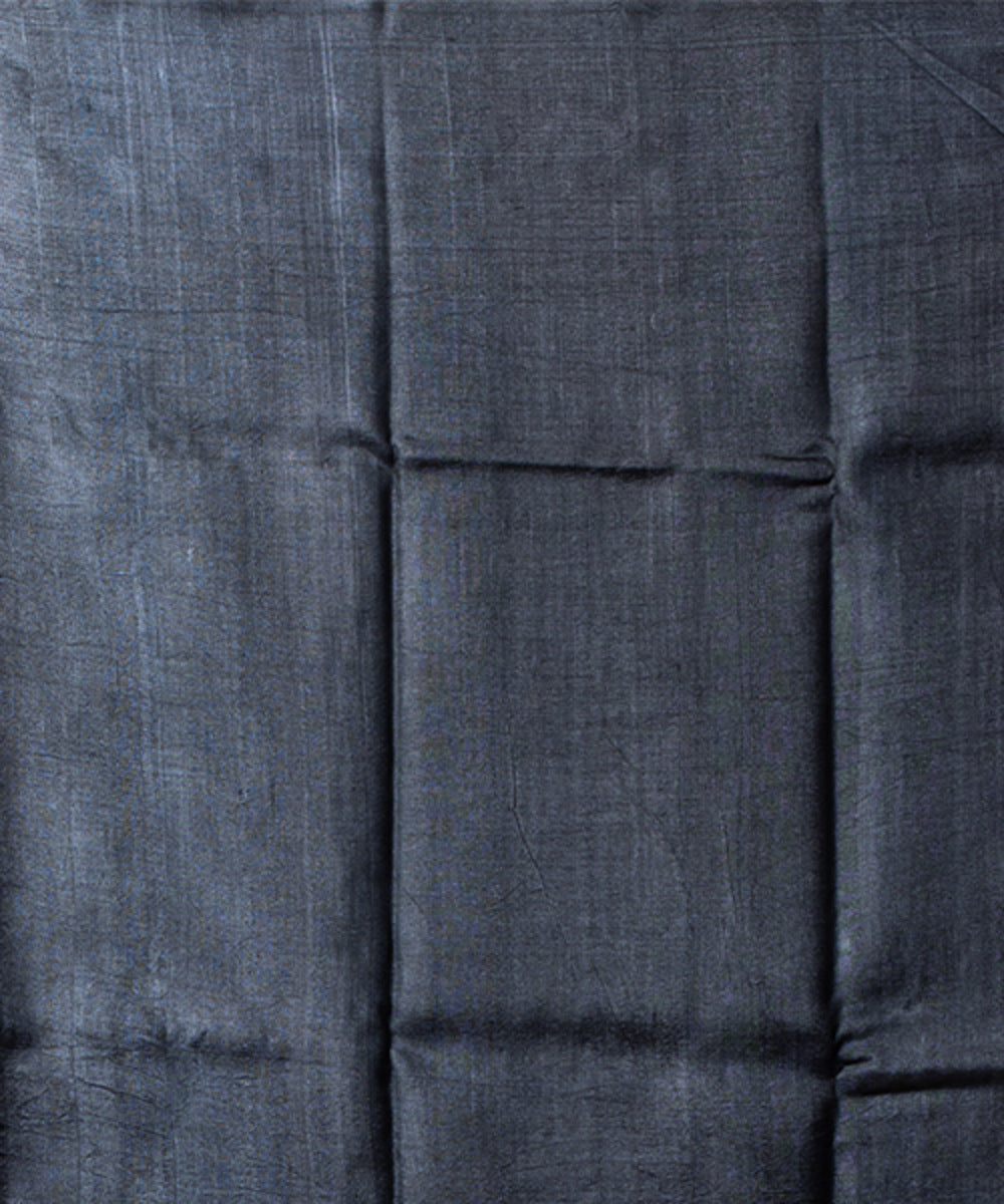 Beige black tussar silk hand block printed saree