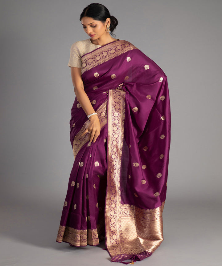 Purple gold zari handwoven banarasi silk saree