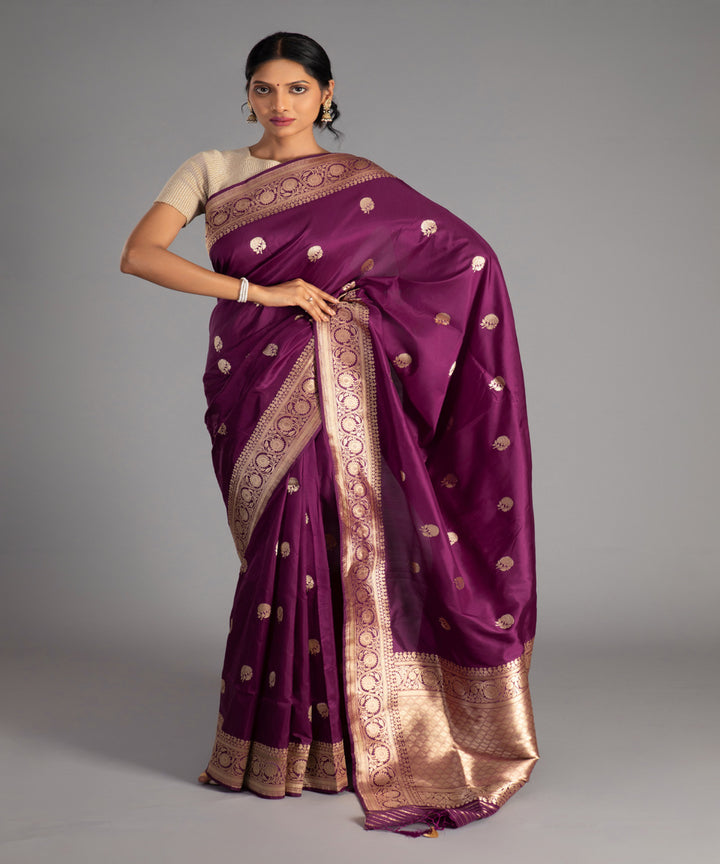 Purple gold zari handwoven banarasi silk saree