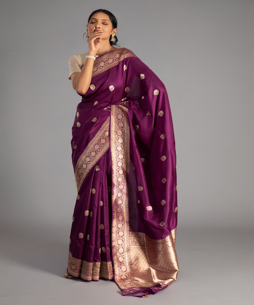 Purple gold zari handwoven banarasi silk saree