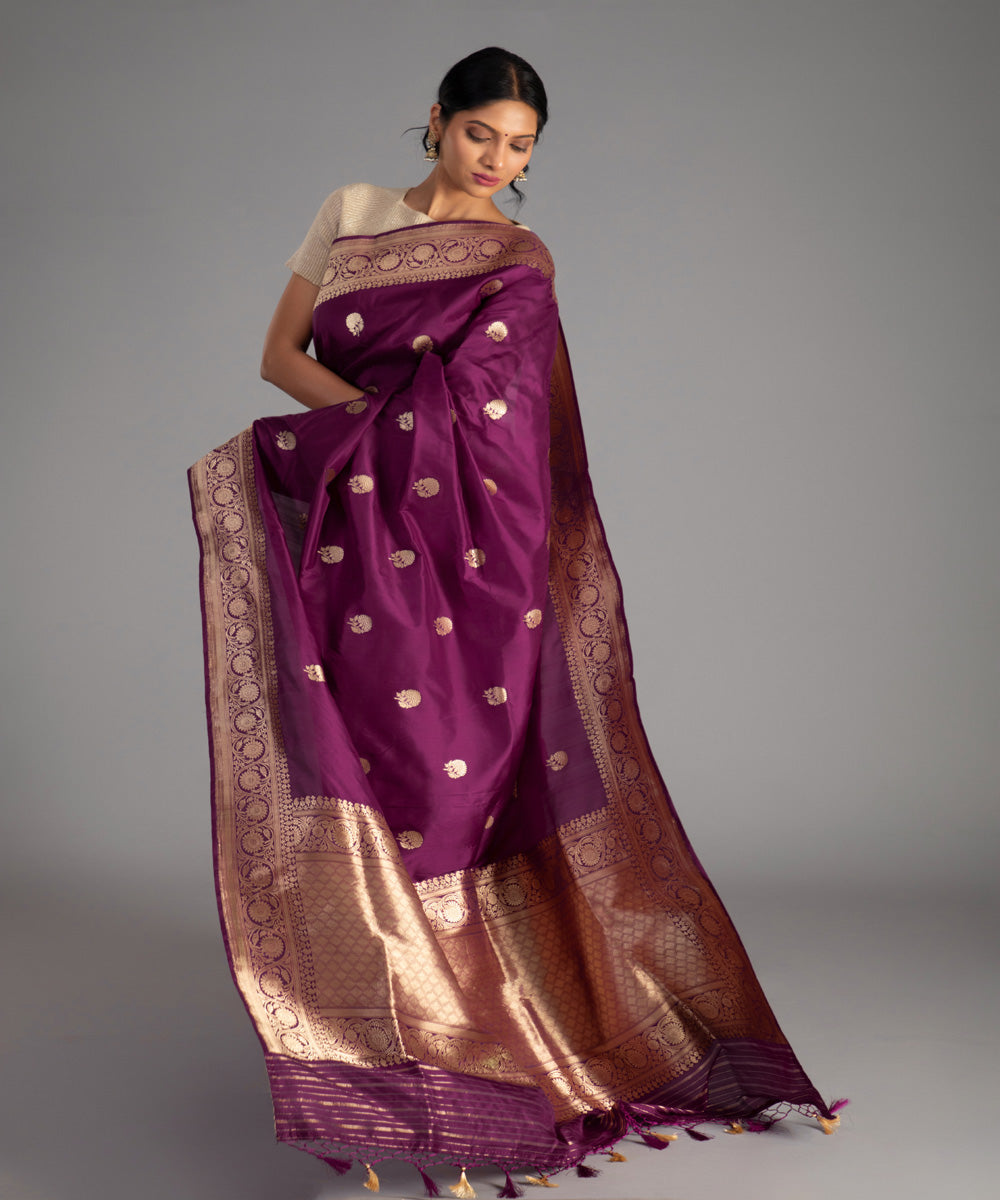 Purple gold zari handwoven banarasi silk saree