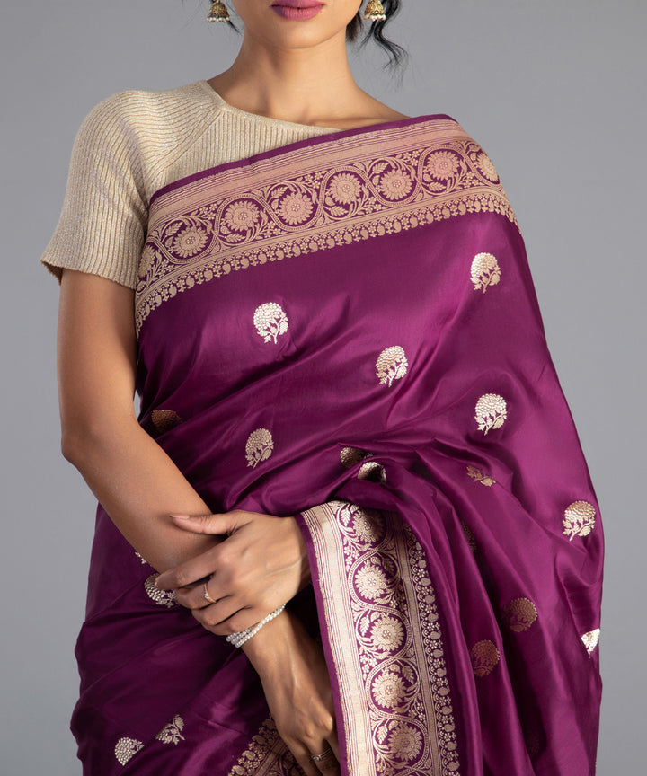 Purple gold zari handwoven banarasi silk saree