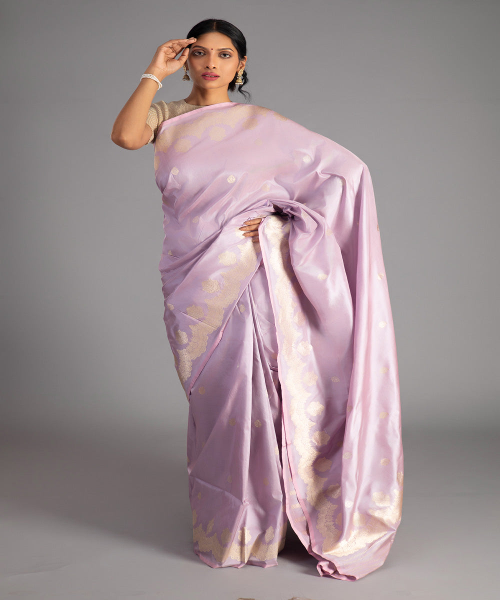 Thistle violet handwoven banarasi silk saree