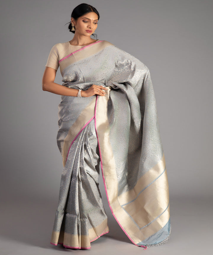 Grey handwoven banarasi silk saree