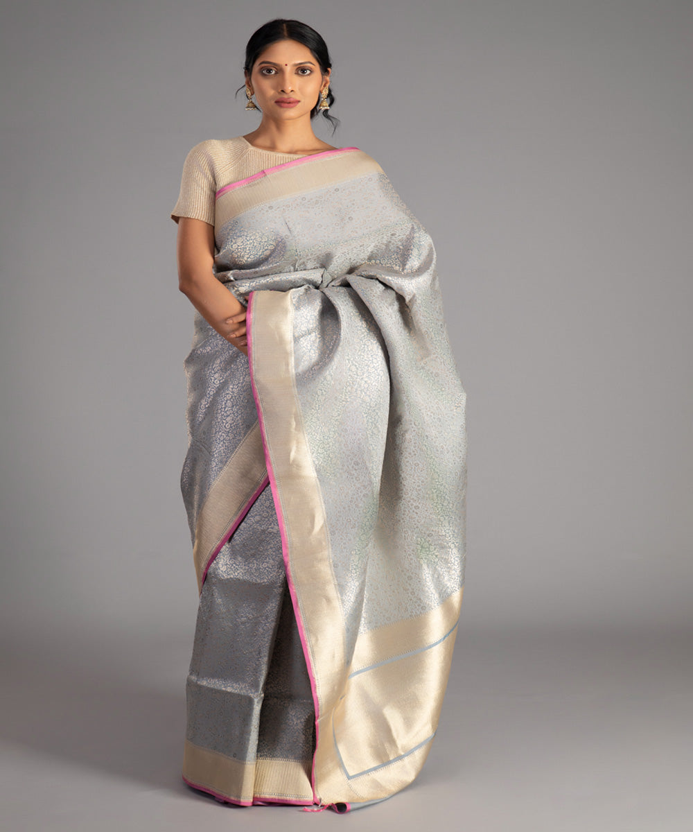 Grey handwoven banarasi silk saree