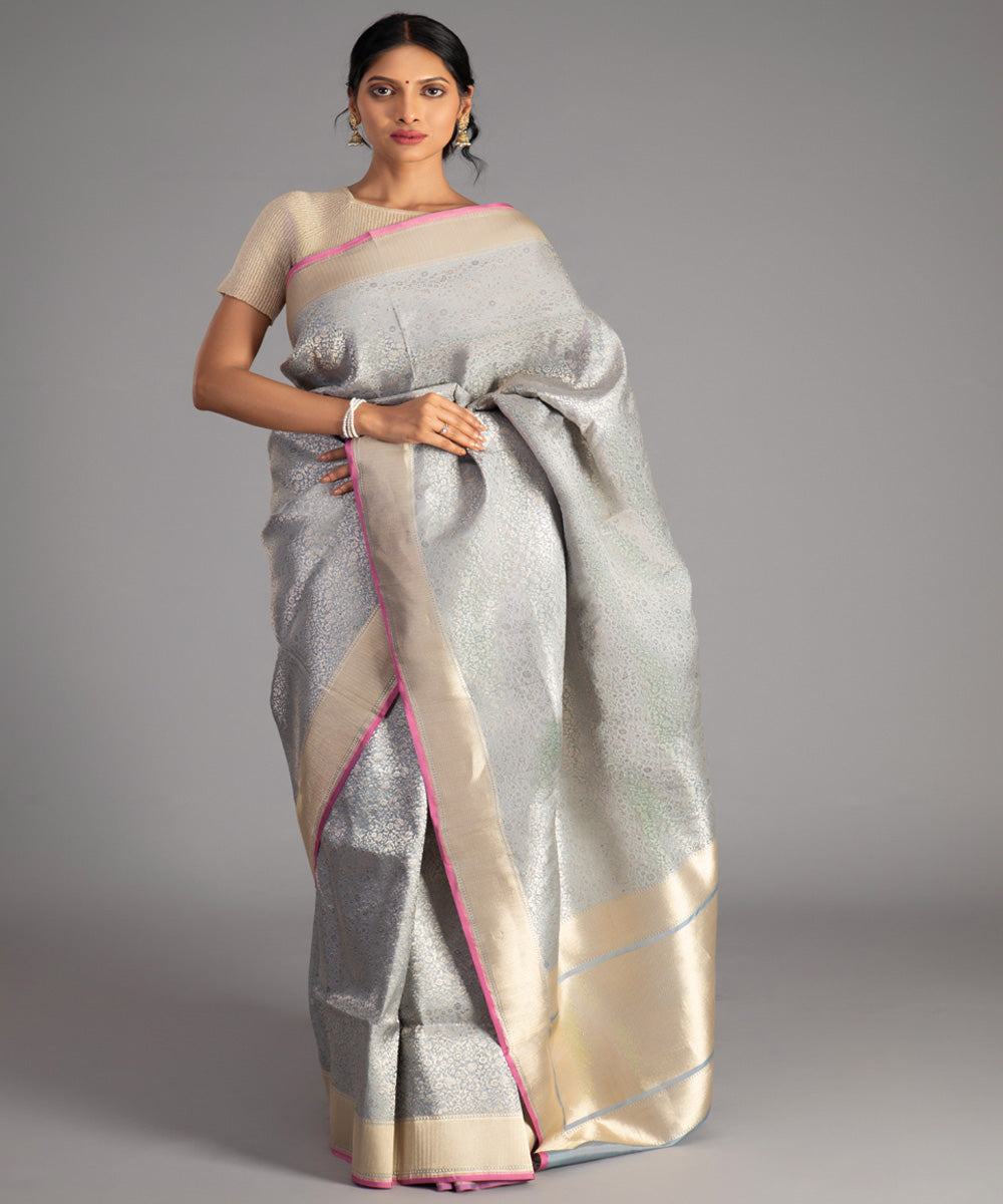 Grey handwoven banarasi silk saree