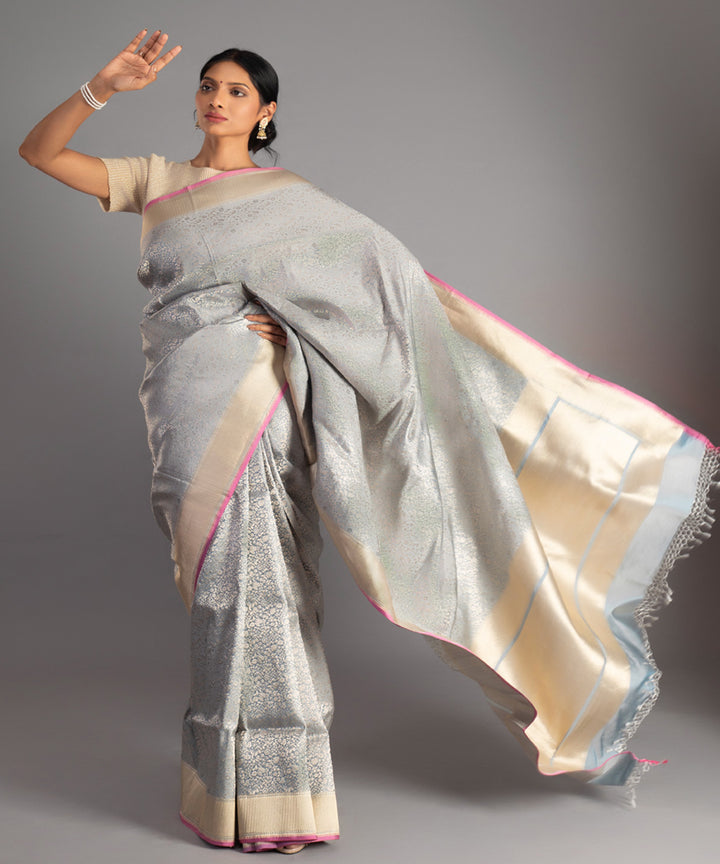 Grey handwoven banarasi silk saree