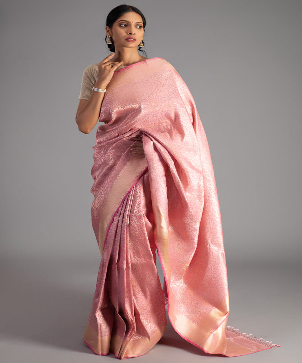 Light pink handwoven banarasi silk saree