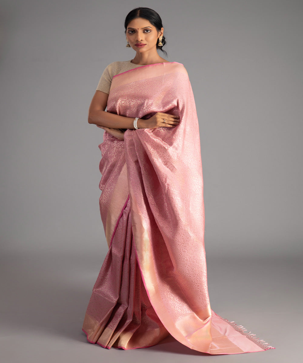 Light pink handwoven banarasi silk saree