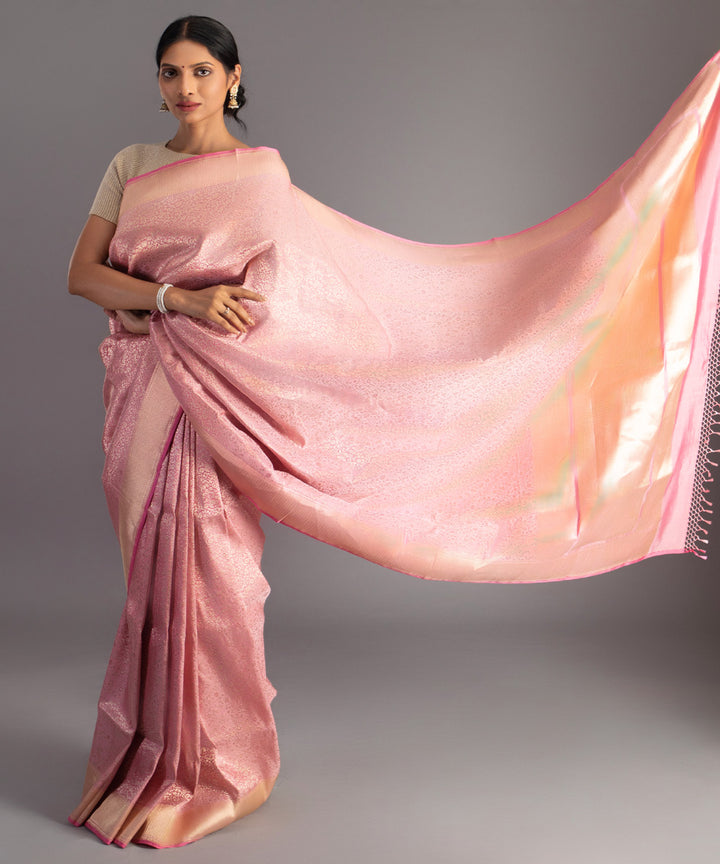 Light pink handwoven banarasi silk saree