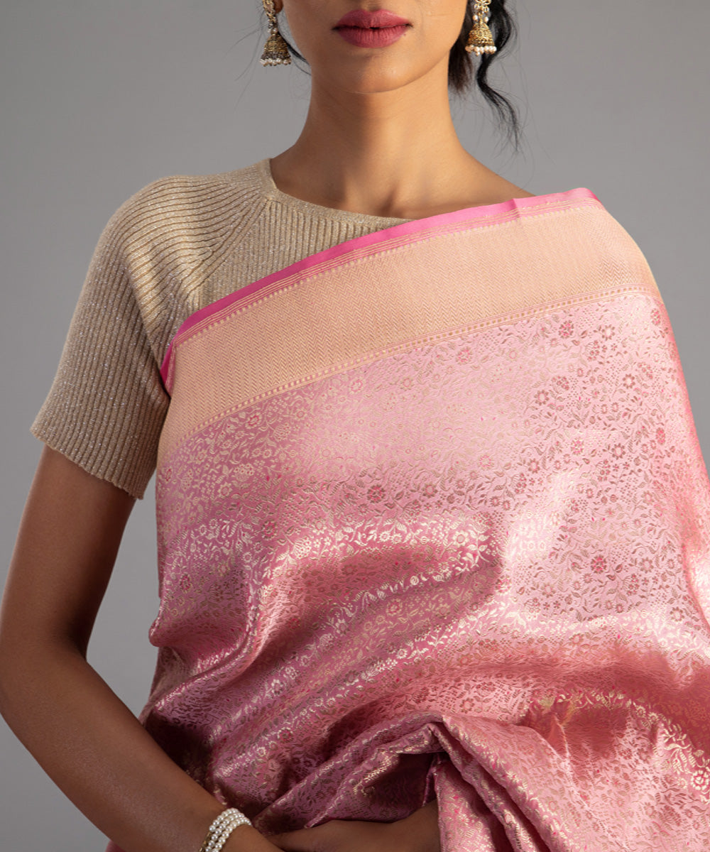 Light pink handwoven banarasi silk saree