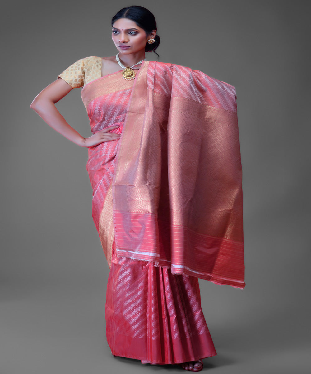 Red beige handwoven banarasi silk saree