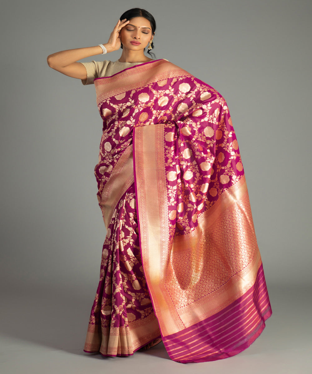 Magenta pink handwoven banarasi silk saree