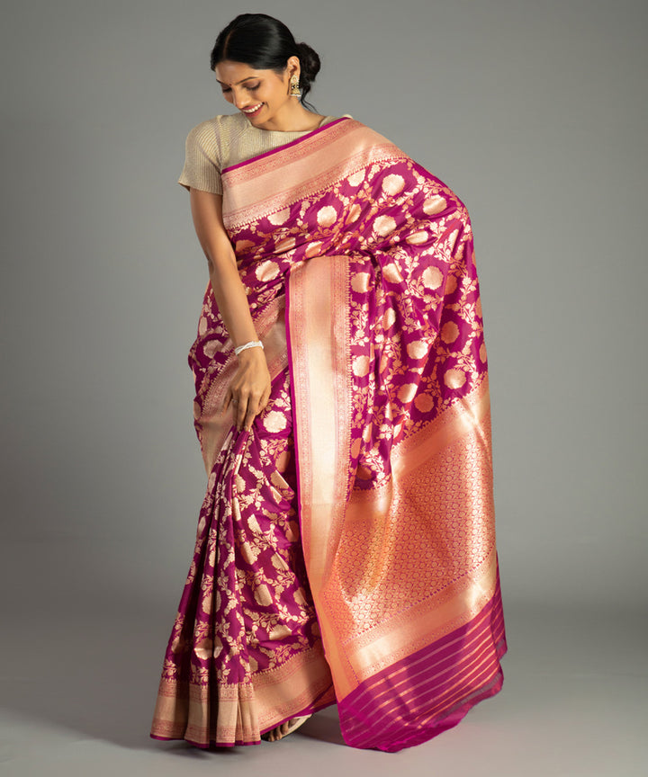 Magenta pink handwoven banarasi silk saree