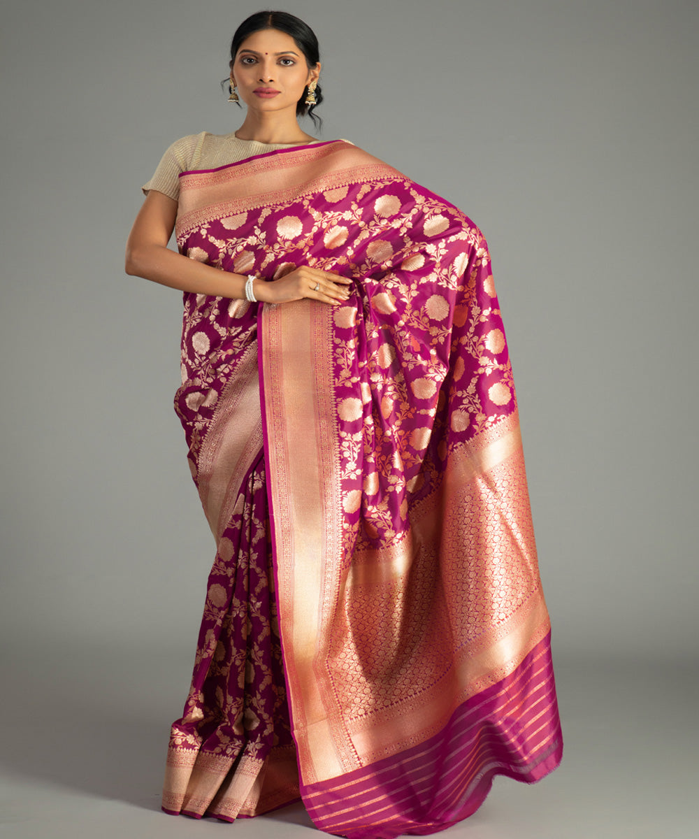 Magenta pink handwoven banarasi silk saree