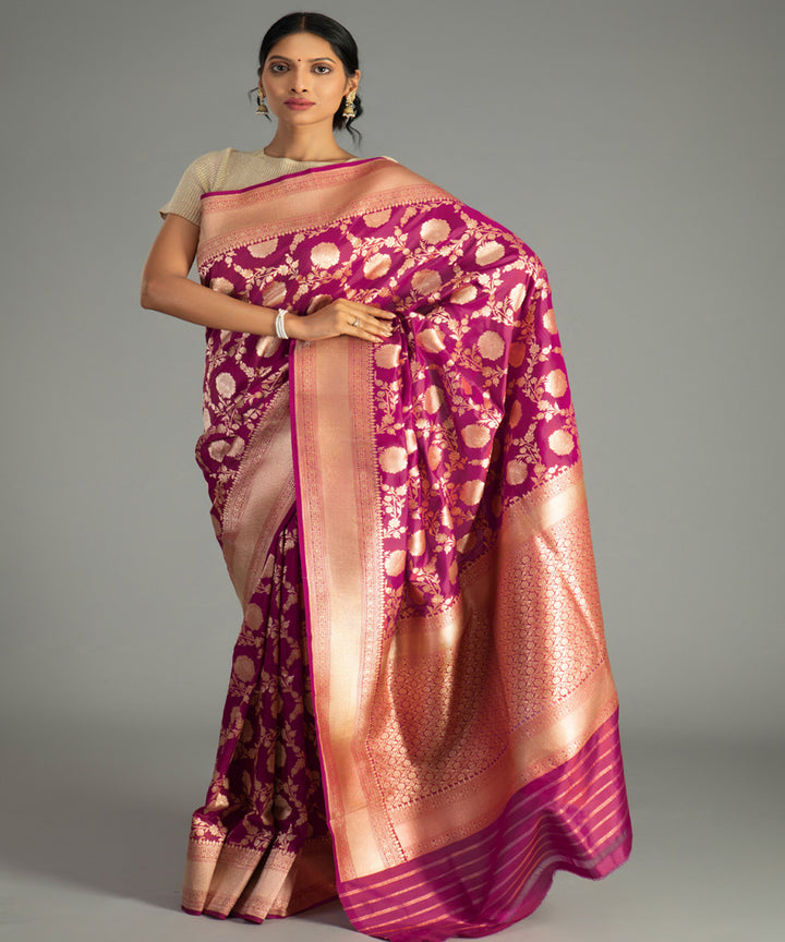 Magenta pink handwoven banarasi silk saree