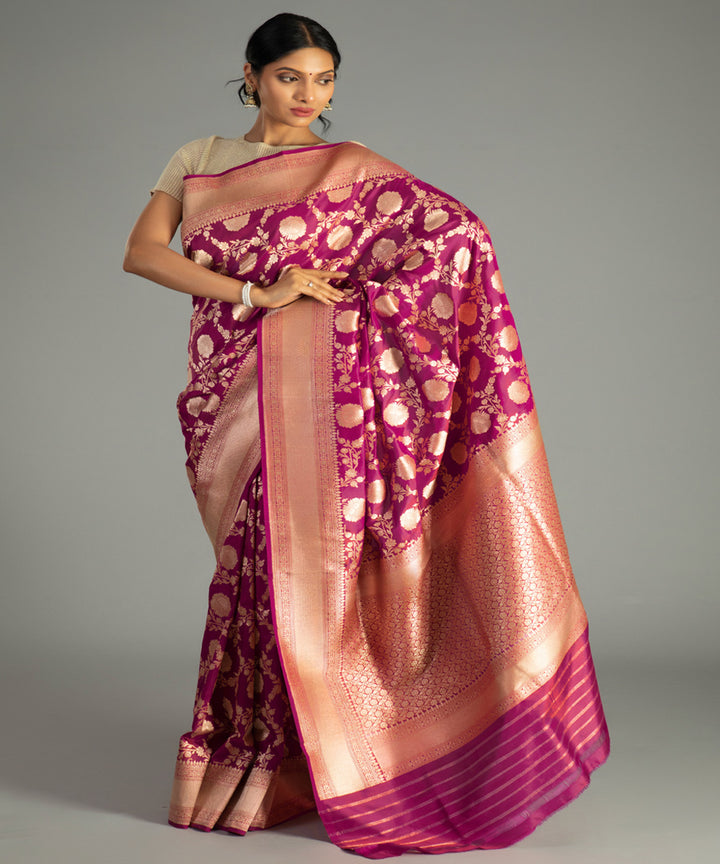 Magenta pink handwoven banarasi silk saree