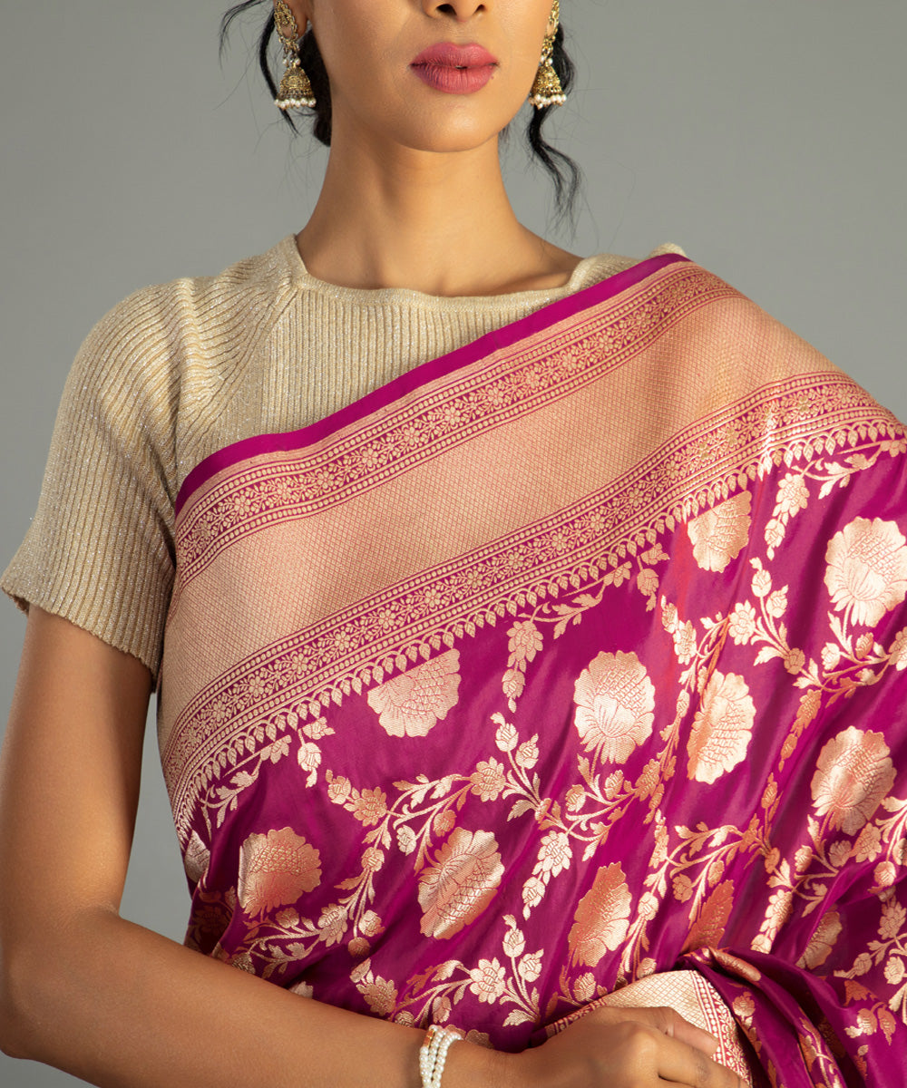 Magenta pink handwoven banarasi silk saree