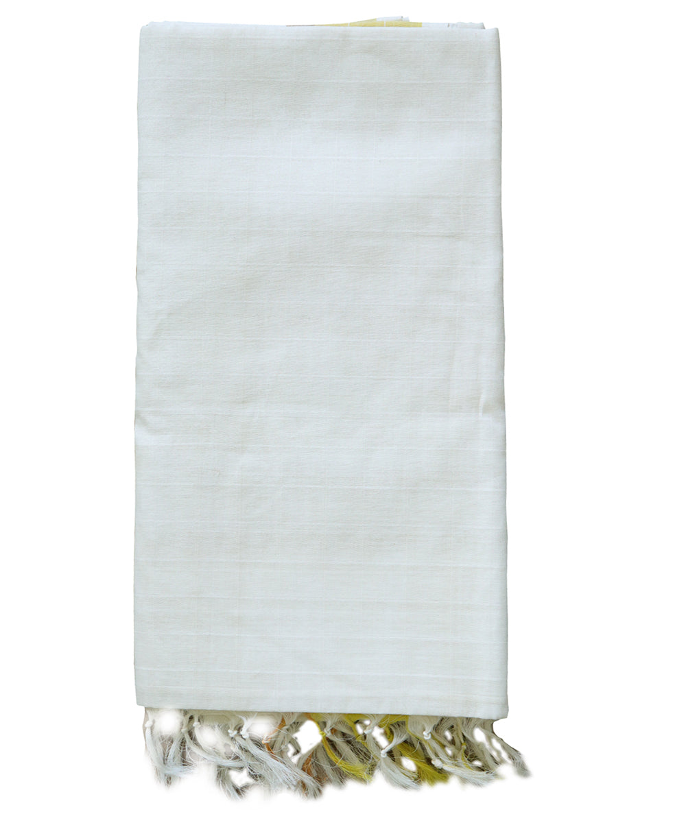 Offwhite yellow handwoven cotton venkatagiri saree