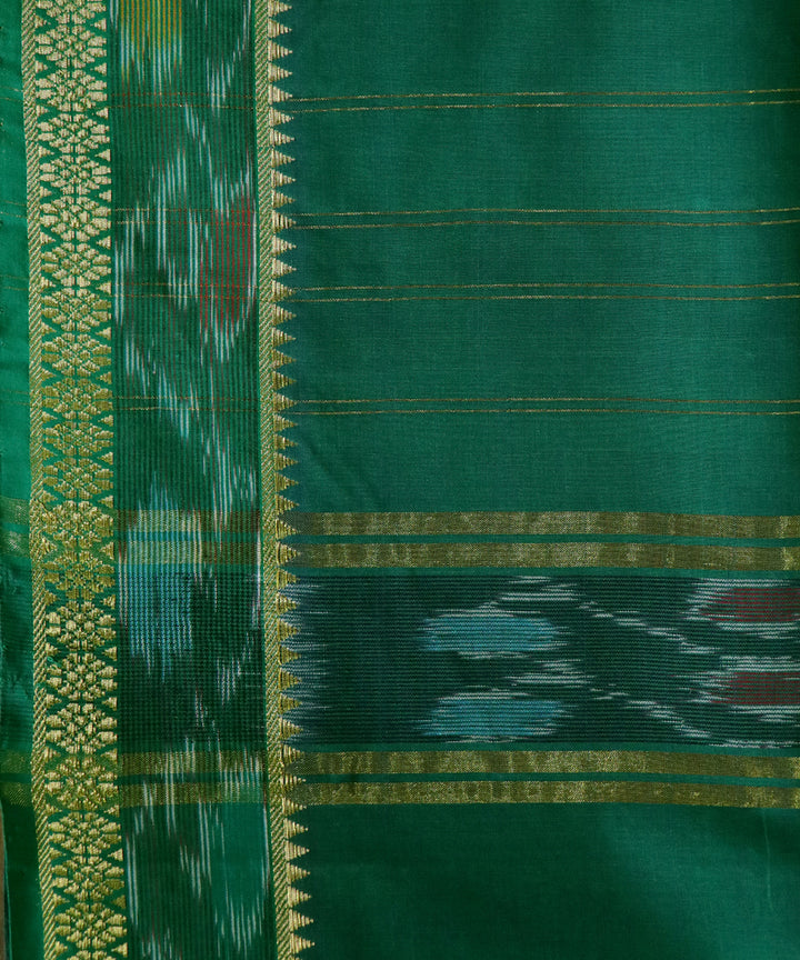 Dark green buti handwoven cotton bandar saree