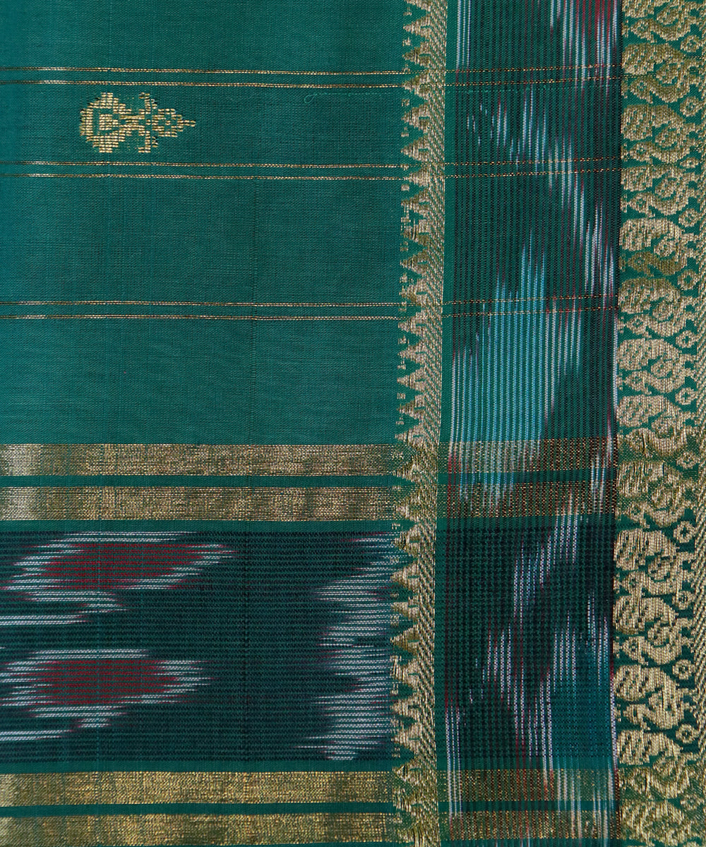 Maroon green handwoven cotton bandar saree