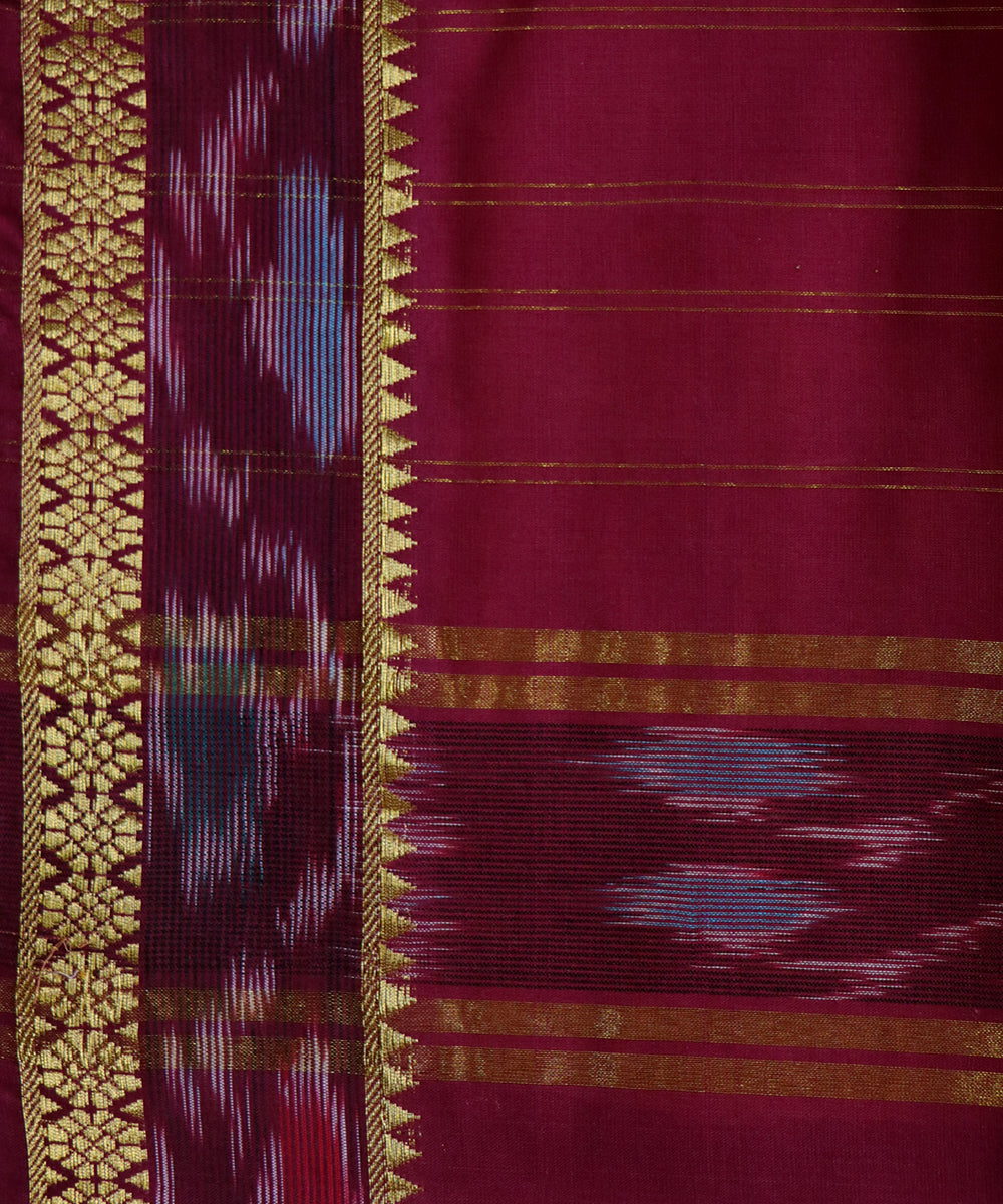 Peru brown maroon handwoven cotton bandar saree