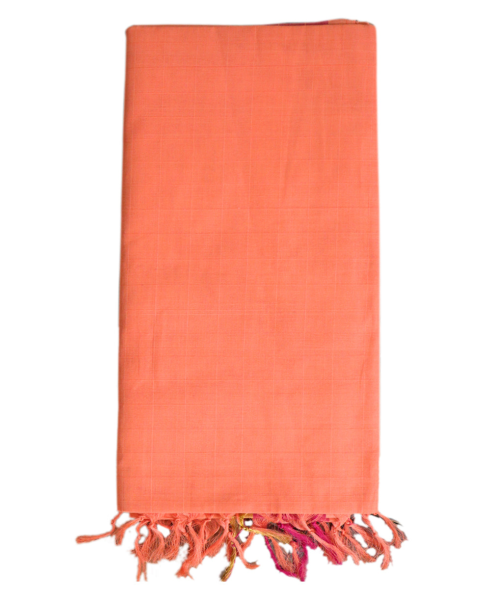 Peach red handwoven cotton venkatagiri saree