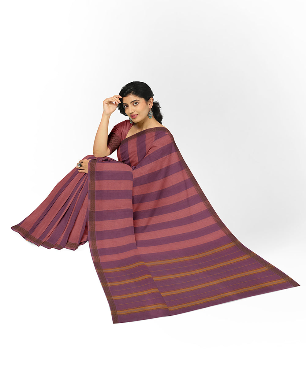 Brown strips cotton handwoven rajahmundry saree