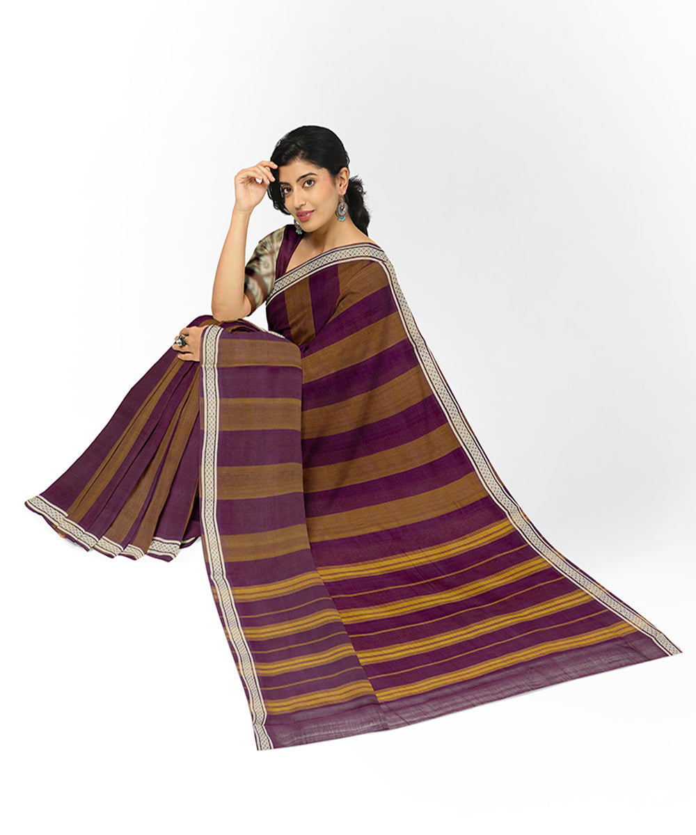 Brown strips rajahmundry cotton handwoven saree
