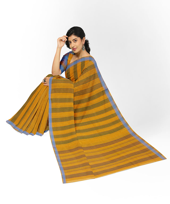 Yellow strips cotton handwoven rajahmundry saree