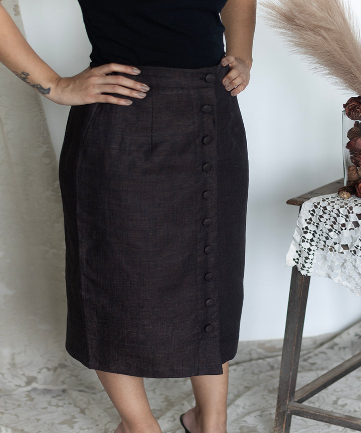 Grey handwoven linen skirt