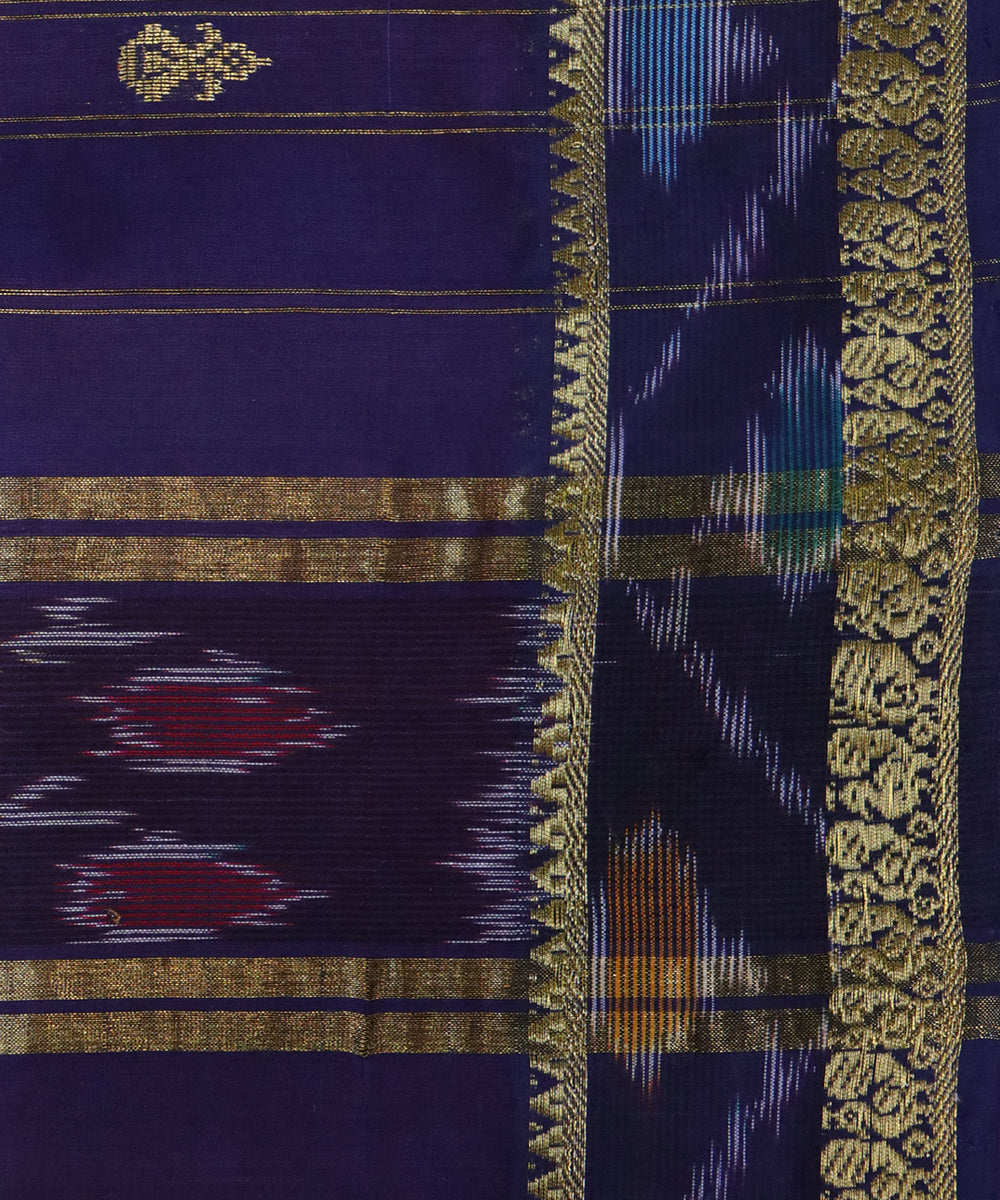 Magenta blue handwoven cotton bandar saree