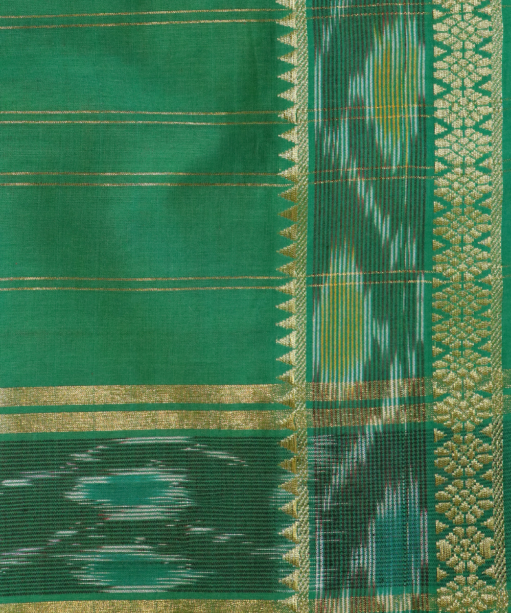 Rust green handwoven cotton bandar saree