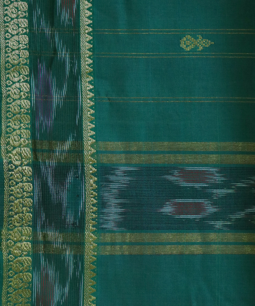 Maroon dark green handwoven cotton bandar saree